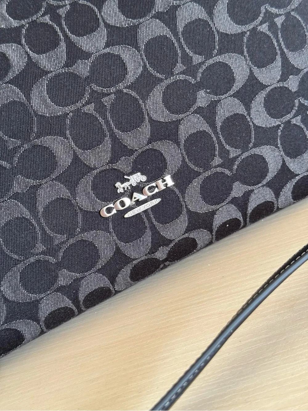 Coach Black Signature Jacquard Shoulder Bag with Tan Tag